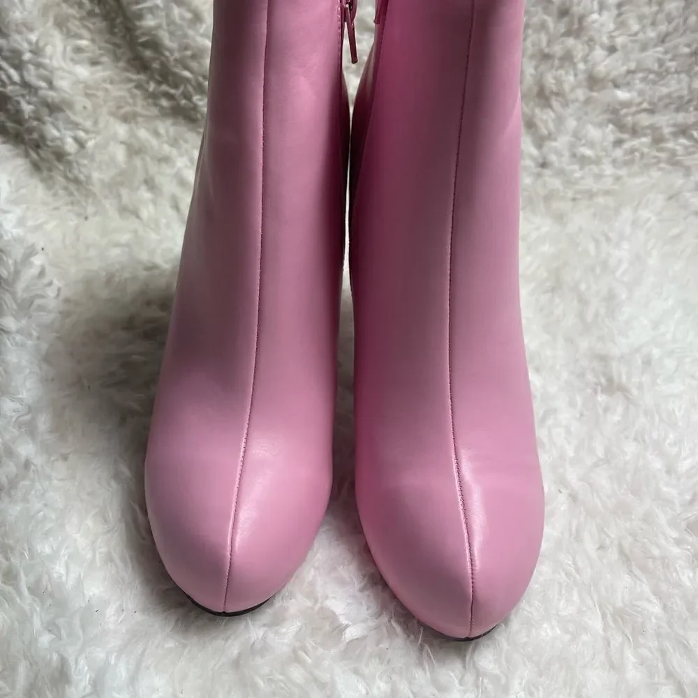 Allegra K faux leather pink ankle boots hidden platform heels side zipper SZ10